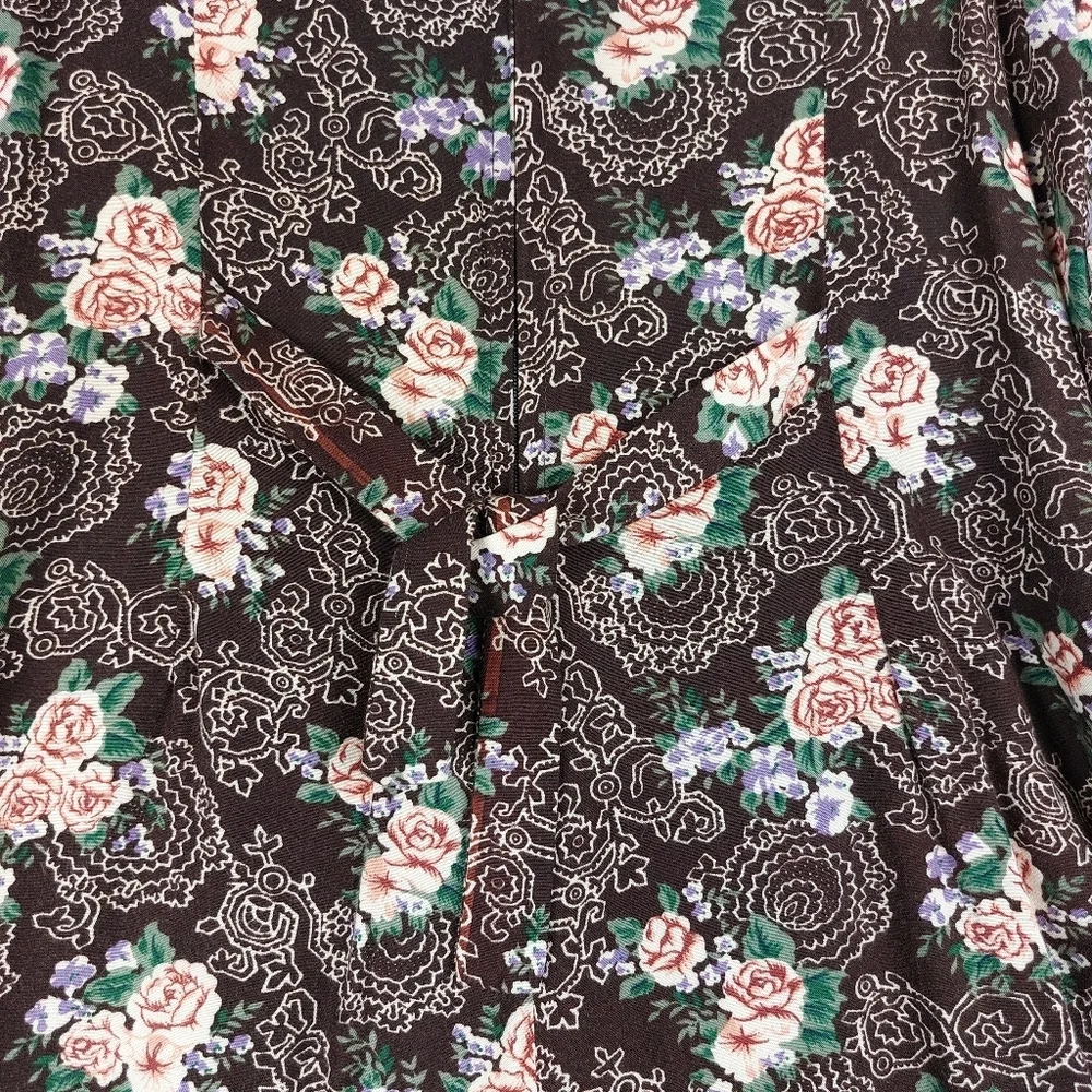 JAMIE BROOKE WOMENS VINTAGE BROWN PINK ROSE FLORAL ROMPER JUMPSUIT SHORTS SZ M